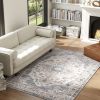 4 x 6 Foot Brown and Light Blue Vintage-Style Area Rug