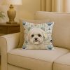 White and Cream Bichon Frise Coastal Sea Glass Throw Pillow Decorative Indoor Outdoor Accent Cushion for Couch, Bed or Patio, 18Hx18W