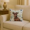 Chocolate and Rust Miniature Pinscher Min Pin Coastal Sea Glass Throw Pillow Decorative Indoor Outdoor Accent Cushion for Couch, Bed or Patio, 18Hx18W