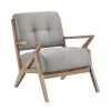 Gray Tufted Accent Chair with Antique-Finish Wood Frame