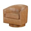 Saddle Faux Leather Barrel Swivel Chair with Wood Base