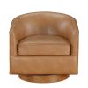 Saddle Faux Leather Barrel Swivel Chair with Wood Base