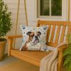 Brindle and White English Bulldog Coastal Sea Glass Throw Pillow Decorative Indoor Outdoor Accent Cushion for Couch, Bed or Patio, 18Hx18W