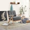 Dark Gray Tufted Accent Chair with Antique-Finish Wood Frame