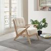 Sand Tufted Accent Chair with Antique-Finish Wood Frame