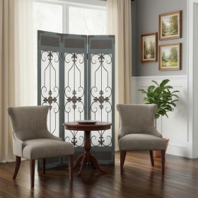72" Blue Metal Folding Three Panel Screen Room Divider