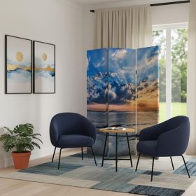 72" Blue Canvas Folding Three Panel Screen Room Divider