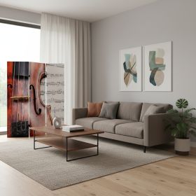 72" Brown And White Canvas Folding Three Panel Screen Room Divider