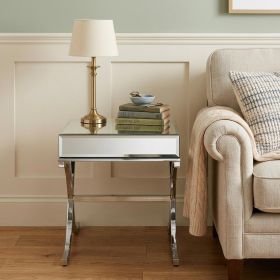 22" Silver And Clear Glass Square Mirrored End Table
