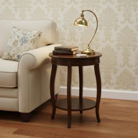 24" Brown Solid Wood Round End Table With Shelf