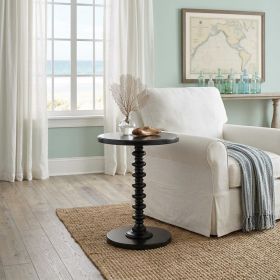 22" Black Solid Wood Round End Table