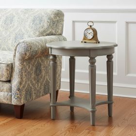 24" Light Slate Gray Solid Wood Round End Table With Shelf