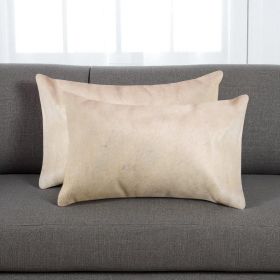 Set of Two 12" X 20" Tan Cowhide Throw Pillows