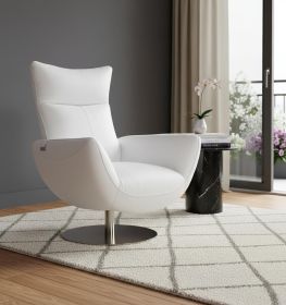 37" White And Silver Genuine Leather Lounge Chair