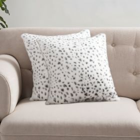 Set of Two 18" Brown and White Faux Fur Throw Pillow
