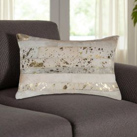 12" X 20" Natural And Gold Cowhide Throw Pillow