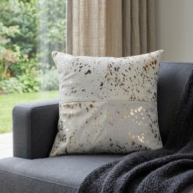 18" Natural And Gold Cowhide Throw Pillow