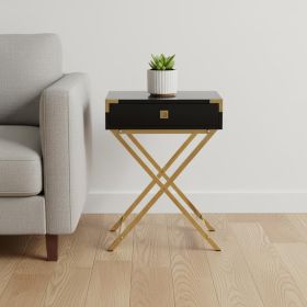 24" Gold And Dark Brown Wood And Metal End Table With Drawer