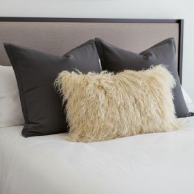 20" Gold Genuine Tibetan Lamb Fur Pillow With Microsuede Backing