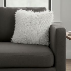 20" Bright White Genuine Tibetan Lamb Fur Pillow With Microsuede Backing