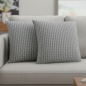 Set of Two 18" Black Gray And White Fabric Striped Throw Pillows