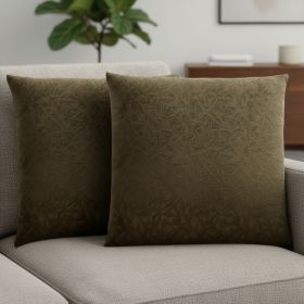 Set Of Two 18" X 18" Dark Green Velvet Polyester Floral Zippered Pillow