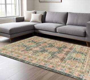 8' X 11' Brick Red Green And Brown Jute Southwestern Handmade Distressed Area Rug