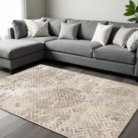7' X 10' Sand And Light Blue Geometric Area Rug