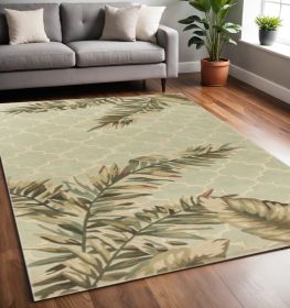 5' X 8' Sage Taupe And Green Wool Tropical Botanical Hand Tufted Area Rug