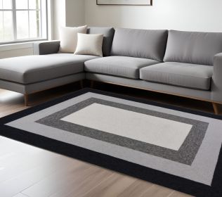 8' X 11' Black And Gray Geometric Hand Hooked Area Rug