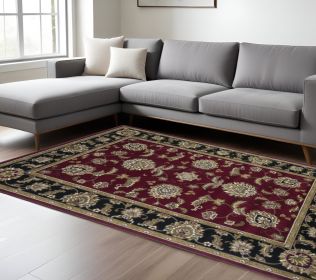 10' X 13' Red Black And Gold Floral Medallion Area Rug
