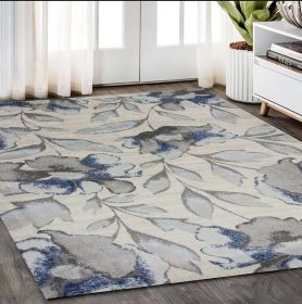 5' X 8' Ivory Blue And Gray Floral Vines Area Rug