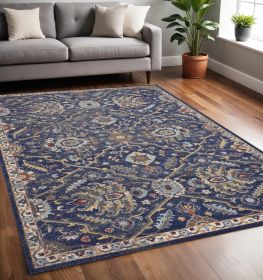 5' X 8' Royal Blue Gold And Gray Medallion Area Rug