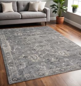 5' X 8' Gray And Light Gray Floral Medallion Area Rug
