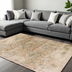 8' X 11' Champagne And Beige Damask Area Rug