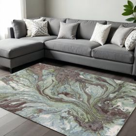 7' X 10' Green And Brown Abstract Area Rug