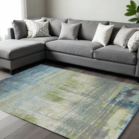 7' X 10' Blue And Green Abstract Area Rug