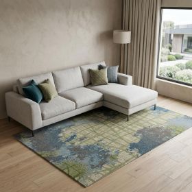 6' X 9' Blue And Green Abstract Area Rug
