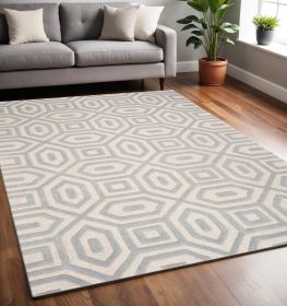 5' X 8' Light Gray And Ivory Wool Geometric Hand Tufted Area Rug