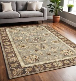 5' X 8' Gray Brown And Ivory New Zealand Lambs Wool Floral Medallion Hand Tufted Area Rug