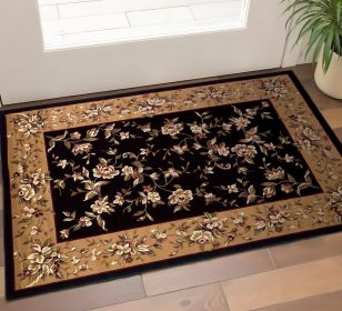 2' X 3' Tan Black And Beige Floral Vines Area Rug