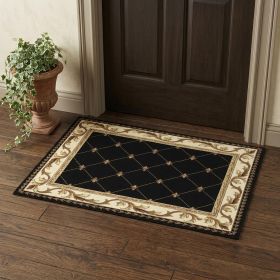 2' X 3' Brown Black And Ivory Floral Vines Area Rug