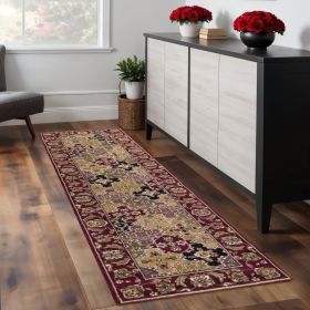 8' Red Orange And Black Quatrefoil Runner Rug