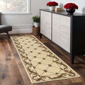 8' Ivory And Brown Floral Vines Runner Rug
