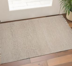 3' X 5' Beige Wool Hand Woven Area Rug