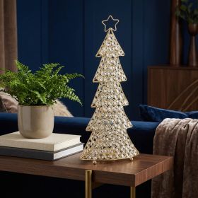 16" Glam Gold And Faux Crystals Christmas Tree Tabletop Sculpture