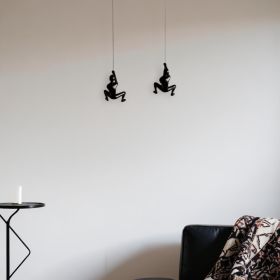 Set of Two Black Resin Climbing Man Hanging Dimensional Sculpture