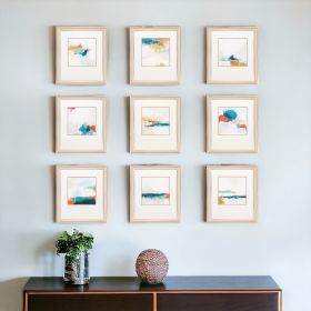 Set of Nine 14" X 16" Modern Abstract Champagne Gold Framed Art