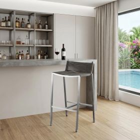 28" Brown And Silver Stainless Steel Low Back Bar Height Bar Chair