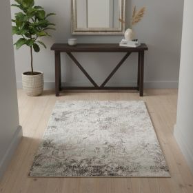 4' X 6' Ivory Black And Gray Abstract Handmade Area Rug